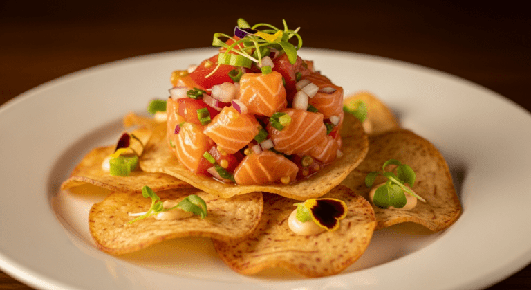 Lomi Salmon on Taro Chips – Modern Hawaiian Pupu