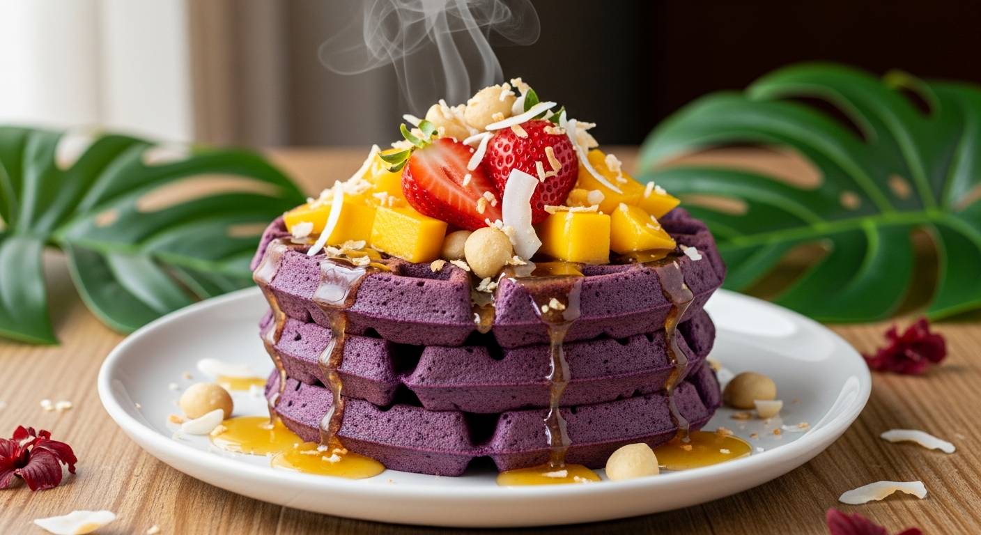 Taro Waffles – Purple Hawaiian Breakfast